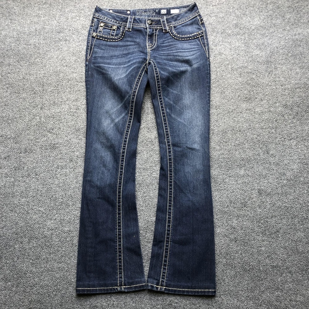 Miss Me Jeans Womens 26 Blue Bootcut Embroidered Rhinestone Flap Pockets Denim